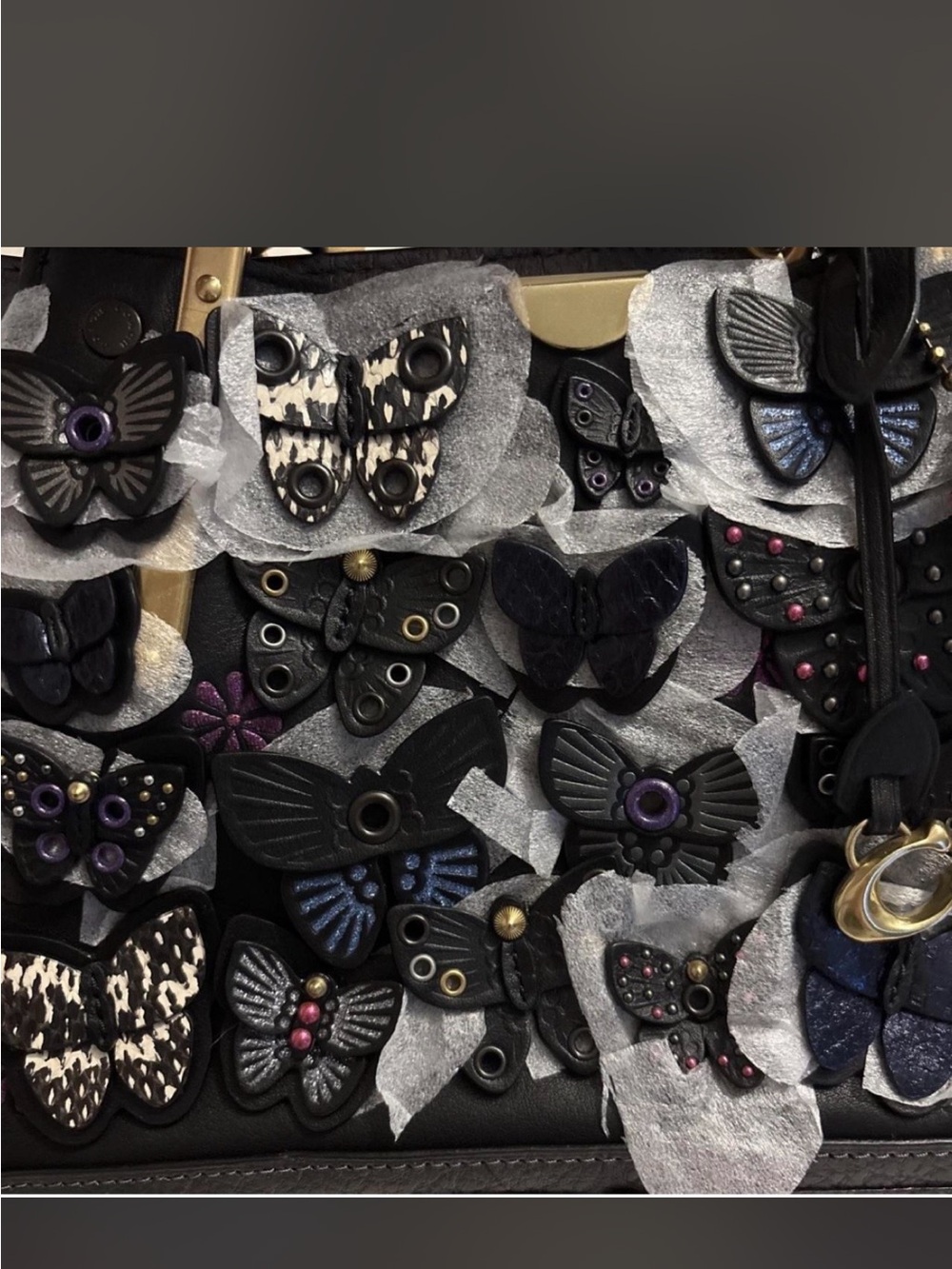 NWT Coach Dreamer Satchel Black Multi Butterfly Applique Snakeskin Handbag 72614 - Picture 6 of 8